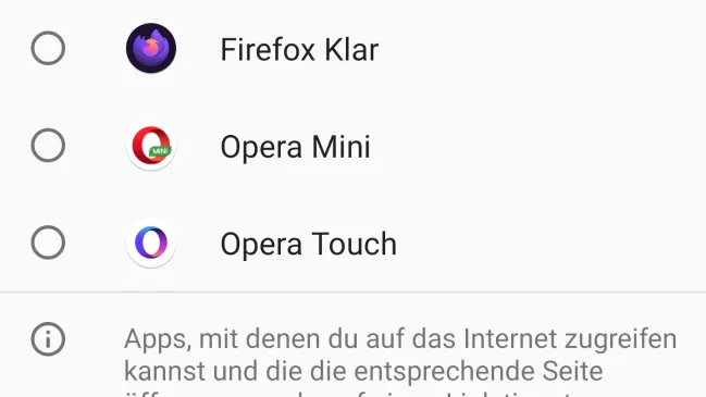 Screenshot Android Standardbrowser-Auswahl