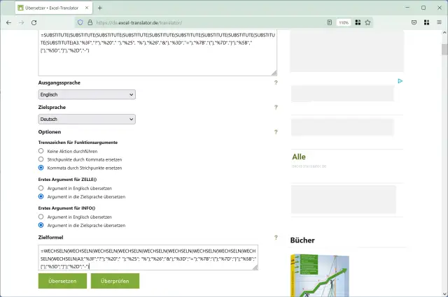 Die Bedienoberfläche des Excel-Translators