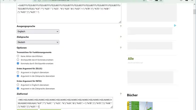 Die Bedienoberfläche des Excel-Translators