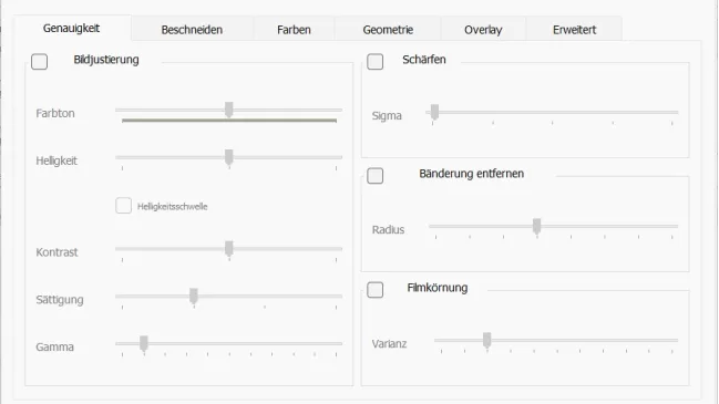 Screenshot der Einstellungen für Videoeffekte