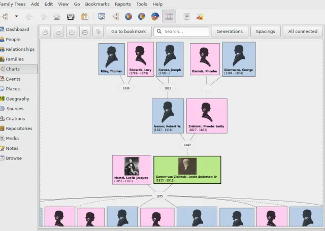 Screenshot zeigt Ausschnitt aus einem Familienstammbaum