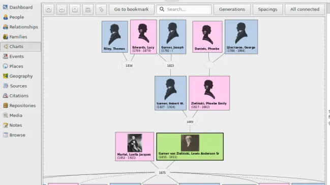 Screenshot zeigt Ausschnitt aus einem Familienstammbaum