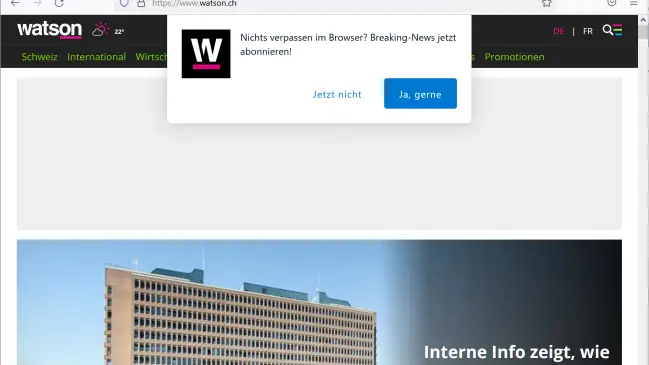 Screenshot Push-Anfrage bei watson.ch