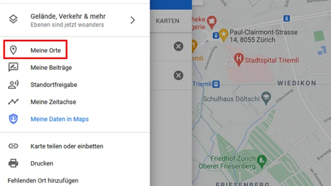Screenshot Google Maps im Desktop-Webbrowser