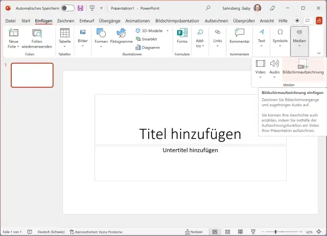 Screenshot PowerPoint mit dem Befehl Einfügen/Medien