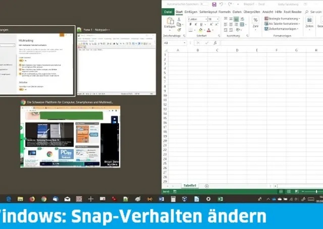 Screenshot Windows-Desktop mit gesnapptem Excel-Fenster