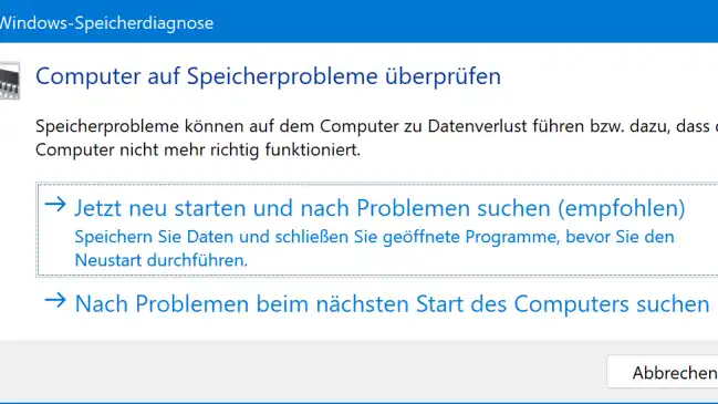 Die Speicherdiagnose unter Windows 11