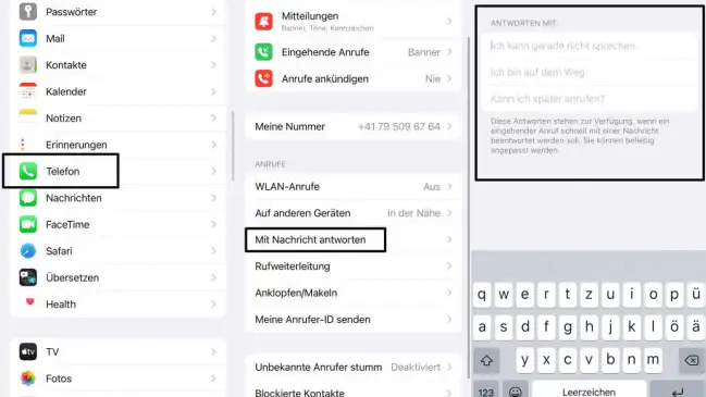 Screenshots der Einstellungen auf dem iPhone