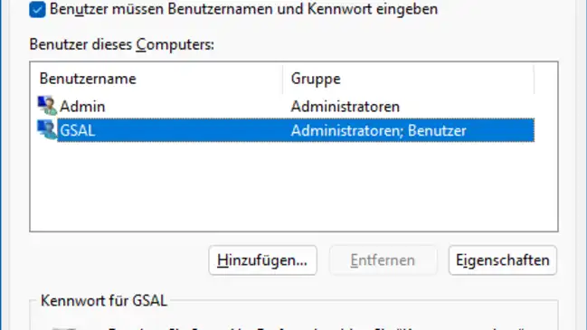 Dialogfenster zum Deaktivieren des Kennworts