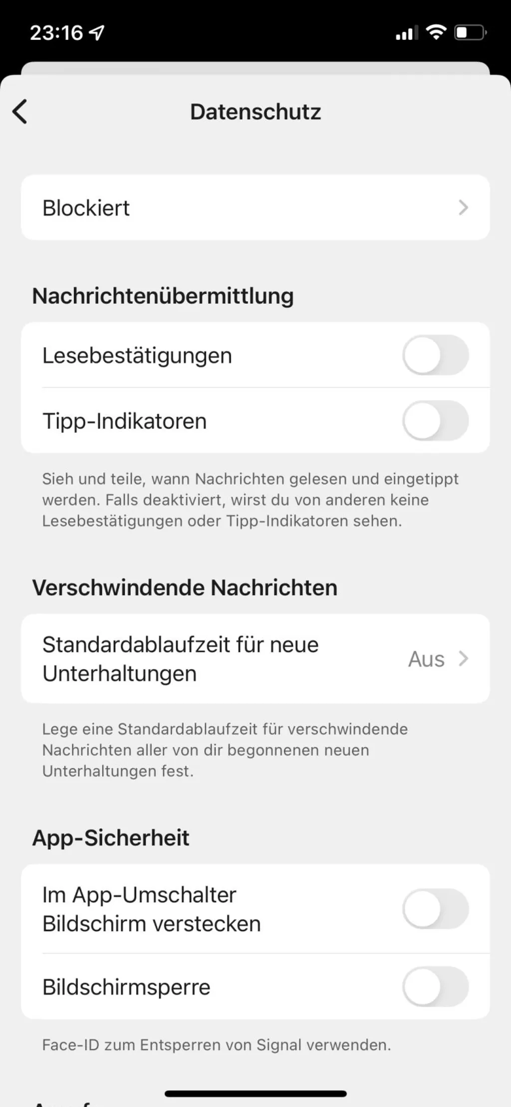 Screenshot Signal-Einstellungen