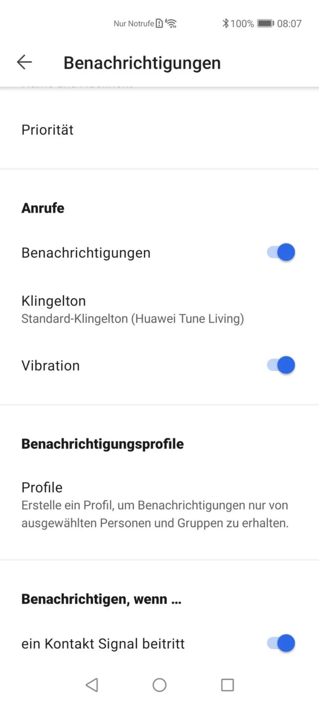 Screenshot Benachrichtigungseinstellungen
