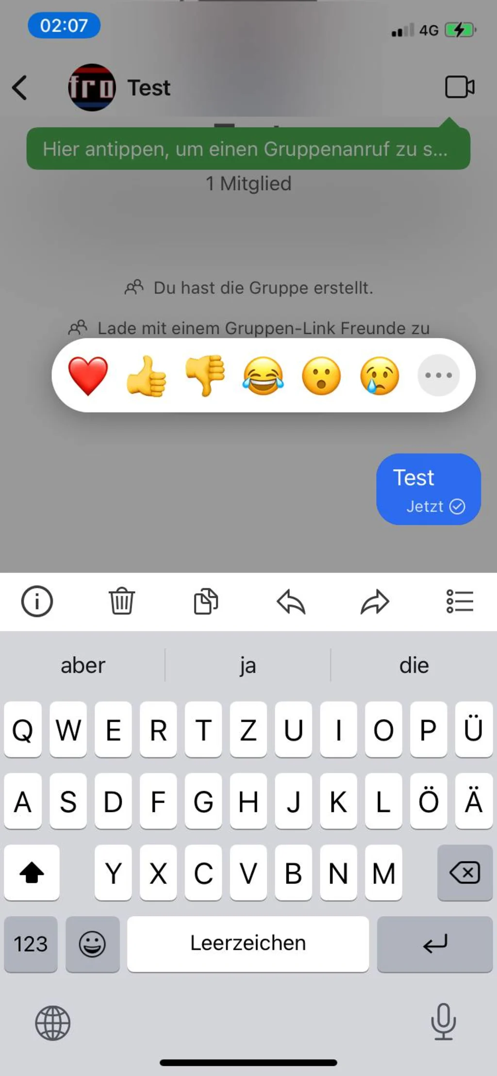 Screenshot Signal-Emoji-Reaktionen