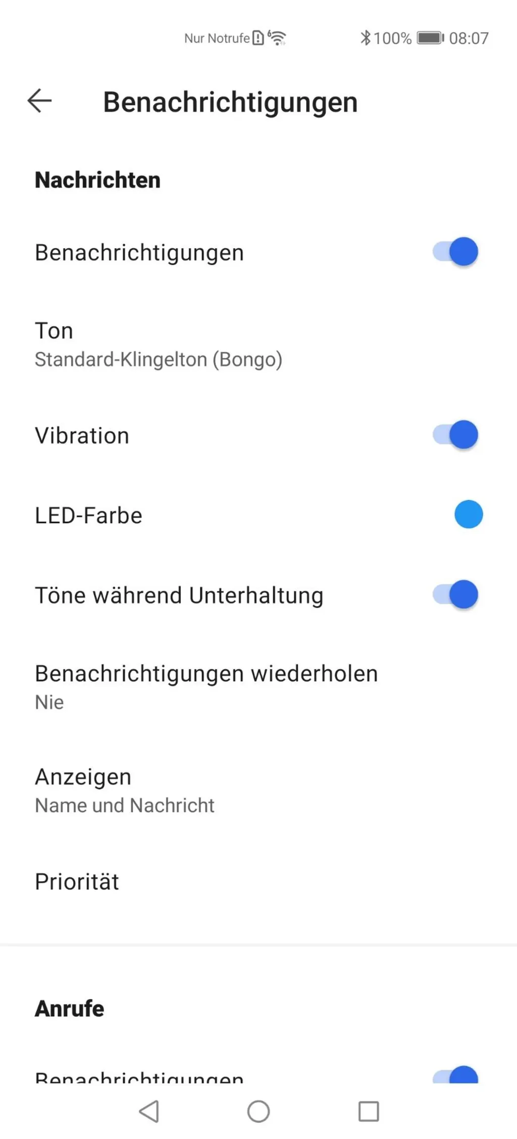 Screenshot Benachrichtigungseinstellungen