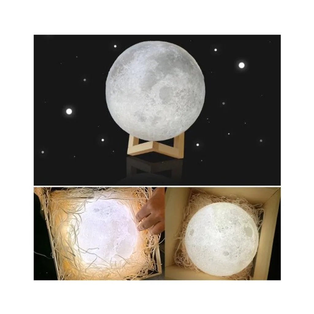 Eine kugelförmige Lampe mit der Oberflächenstruktur des Mondes