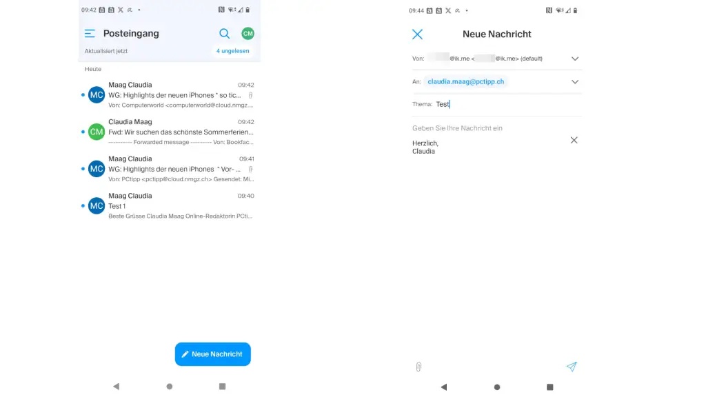 Neue Nachricht erstellen in der App