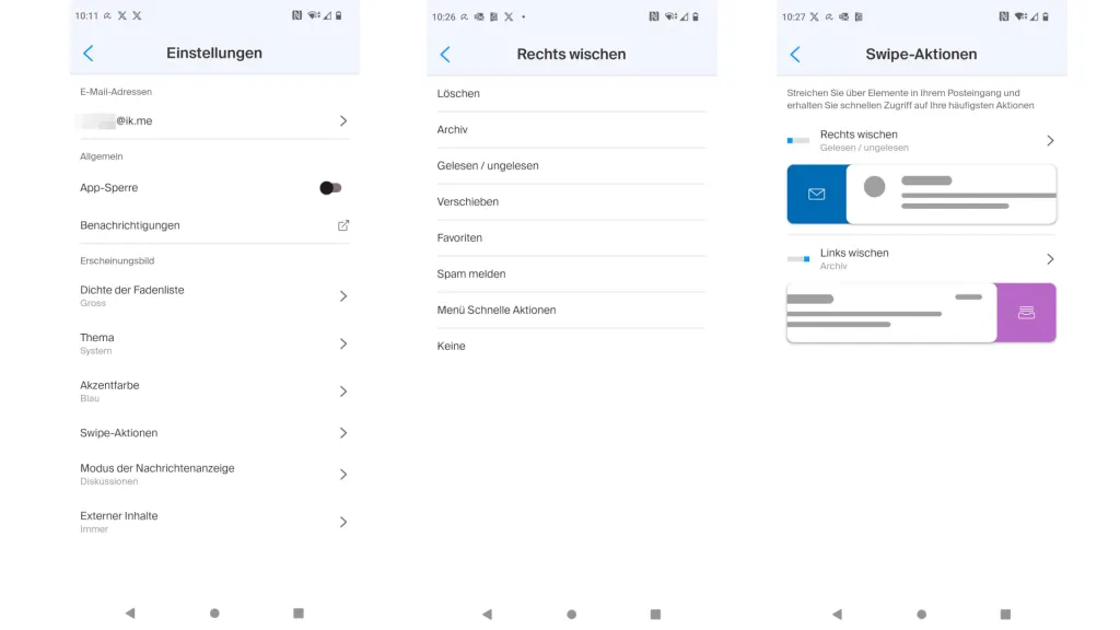 Swipe-Aktionen in der App