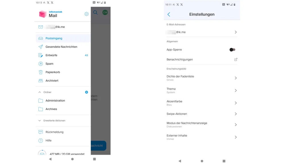 Posteingang etc und Ordner in der App