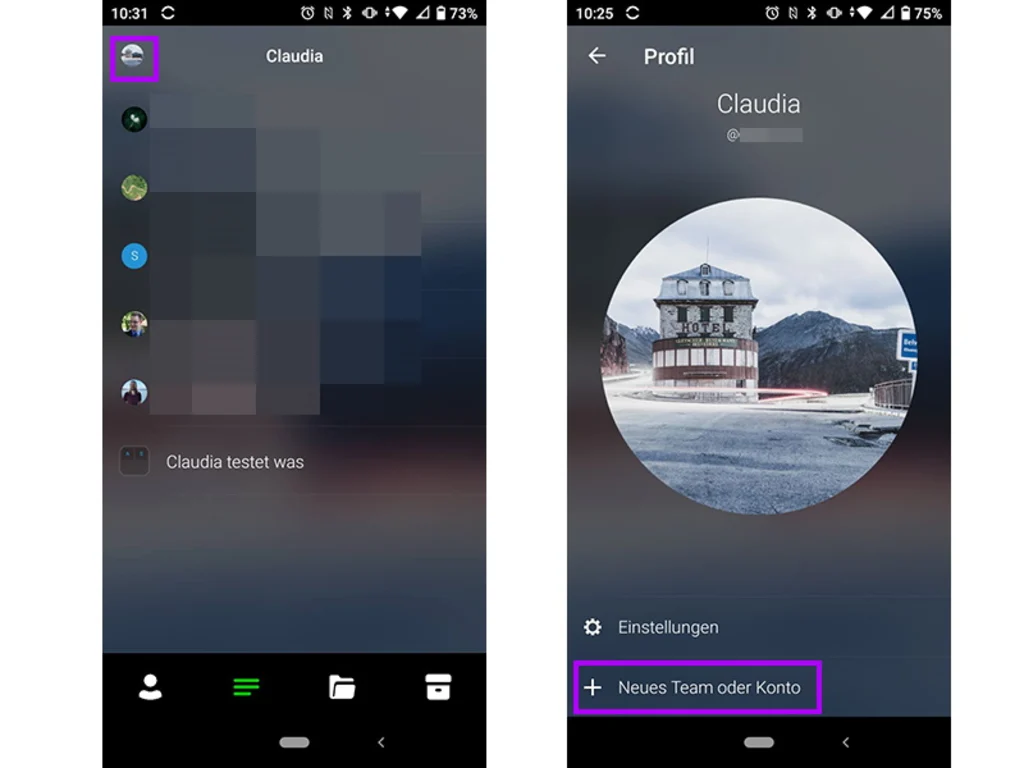 Screenshot Wire-Profilauswahl