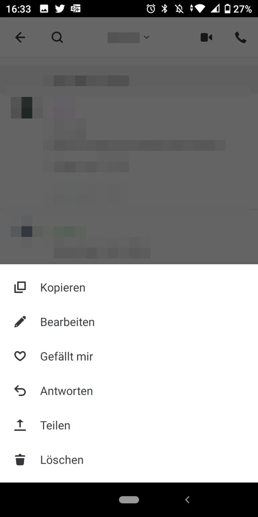 Das Kontextmenü mit den Antwortoptionen