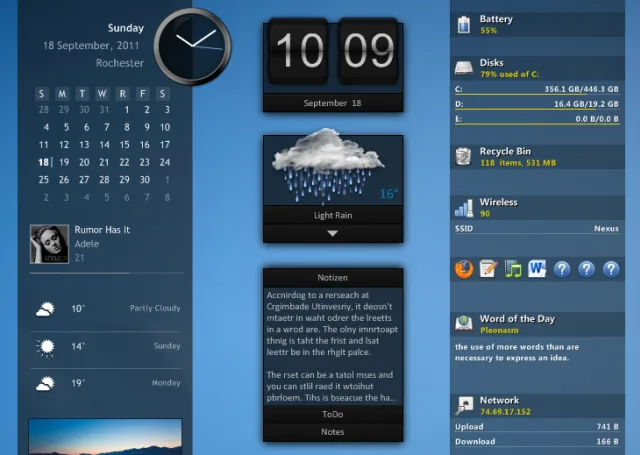 Beispiel von Rainmeter-Widgets (noch auf einem Windows-7-PC)
