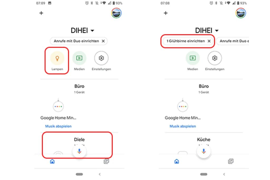 Einrichtungsdialog für Philips-Hue-Glühlampen