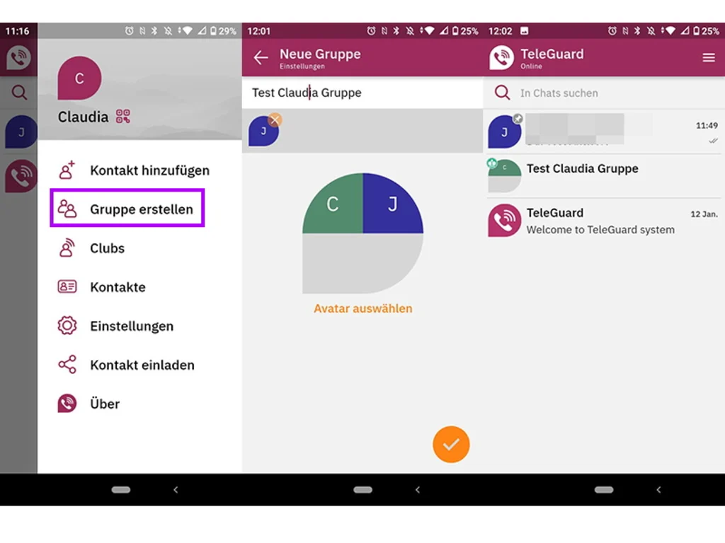Screenshot TeleGuard-Gruppe