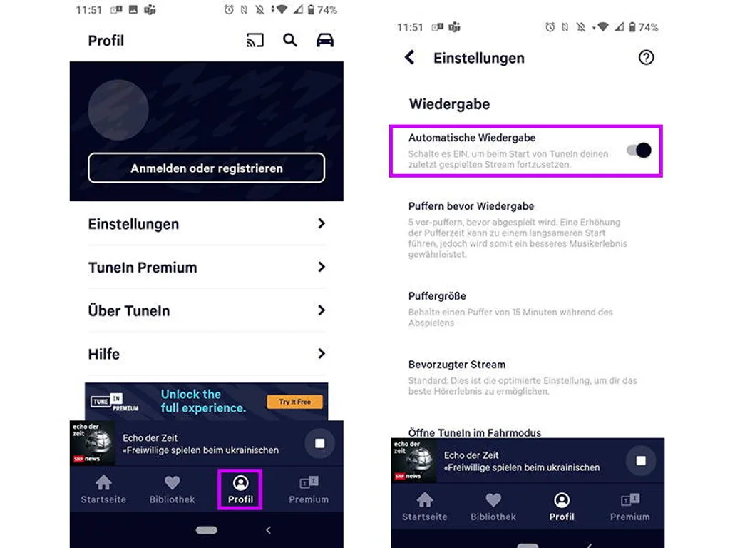 Screenshots Tune-In-App