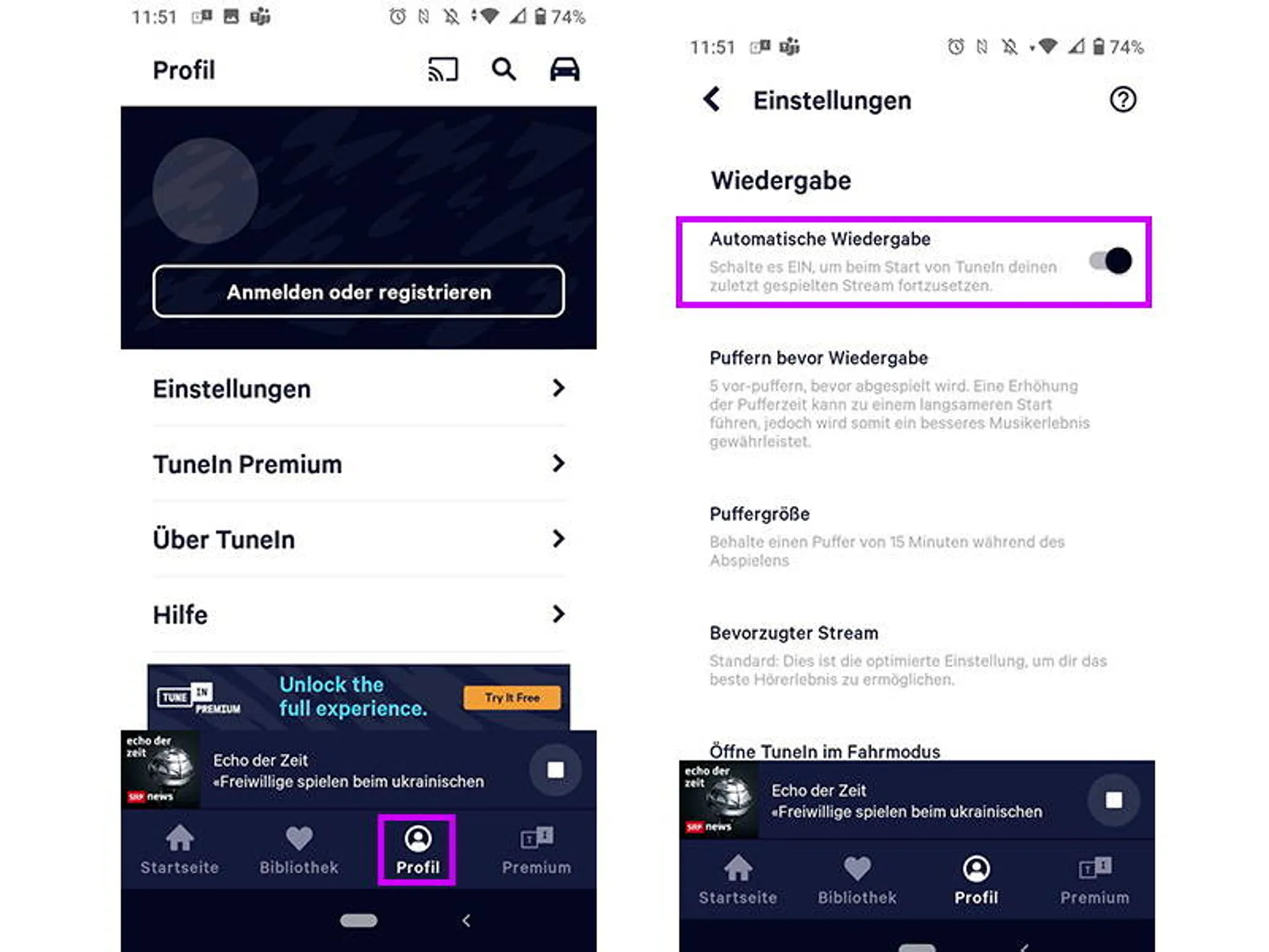 Screenshots Tune-In-App