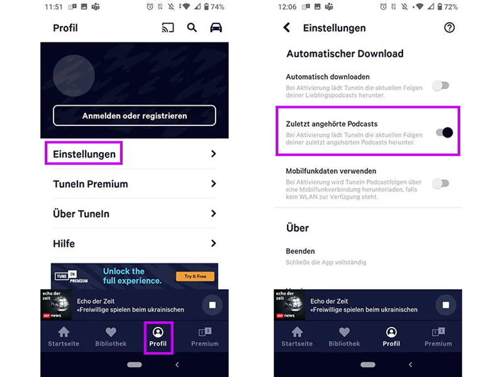 Screenshots Tune-In-App