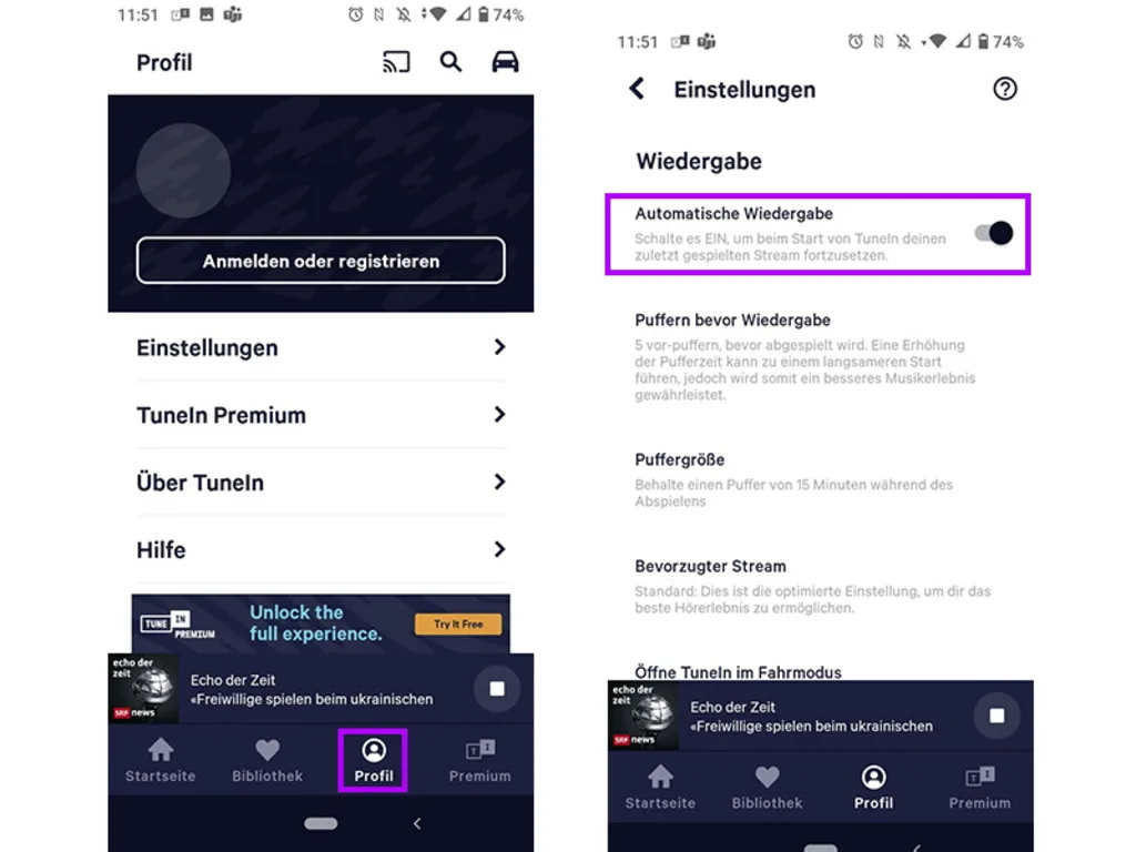 Screenshots Tune-In-App