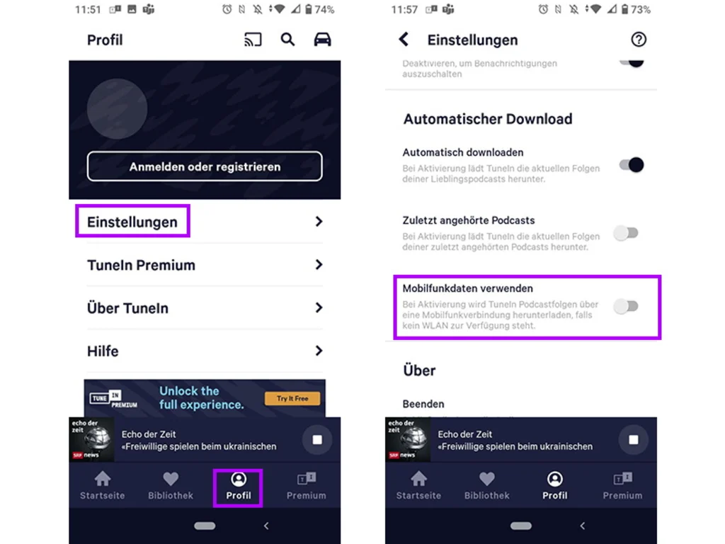 Screenshots Tune-In-App