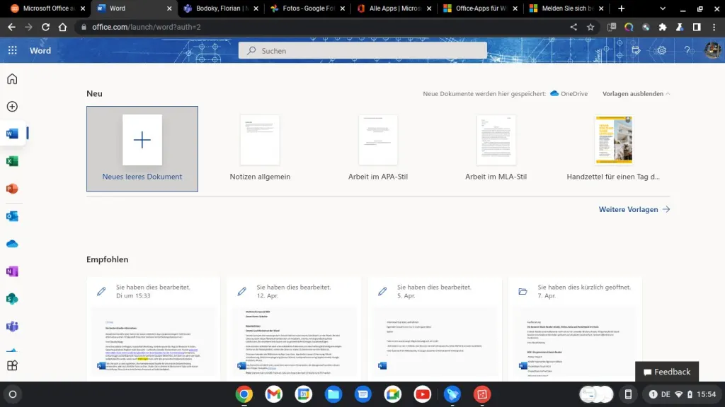 Screenshot Web-Version von Microsoft Office