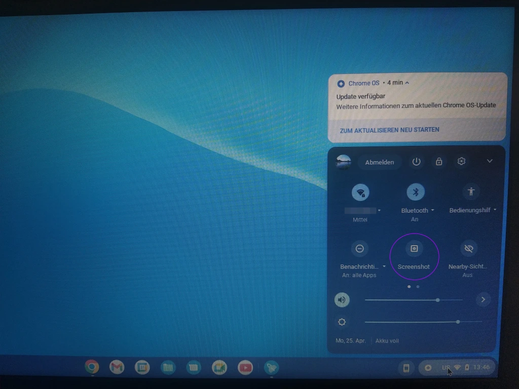 Infobereich mit Screenshot-Funktion