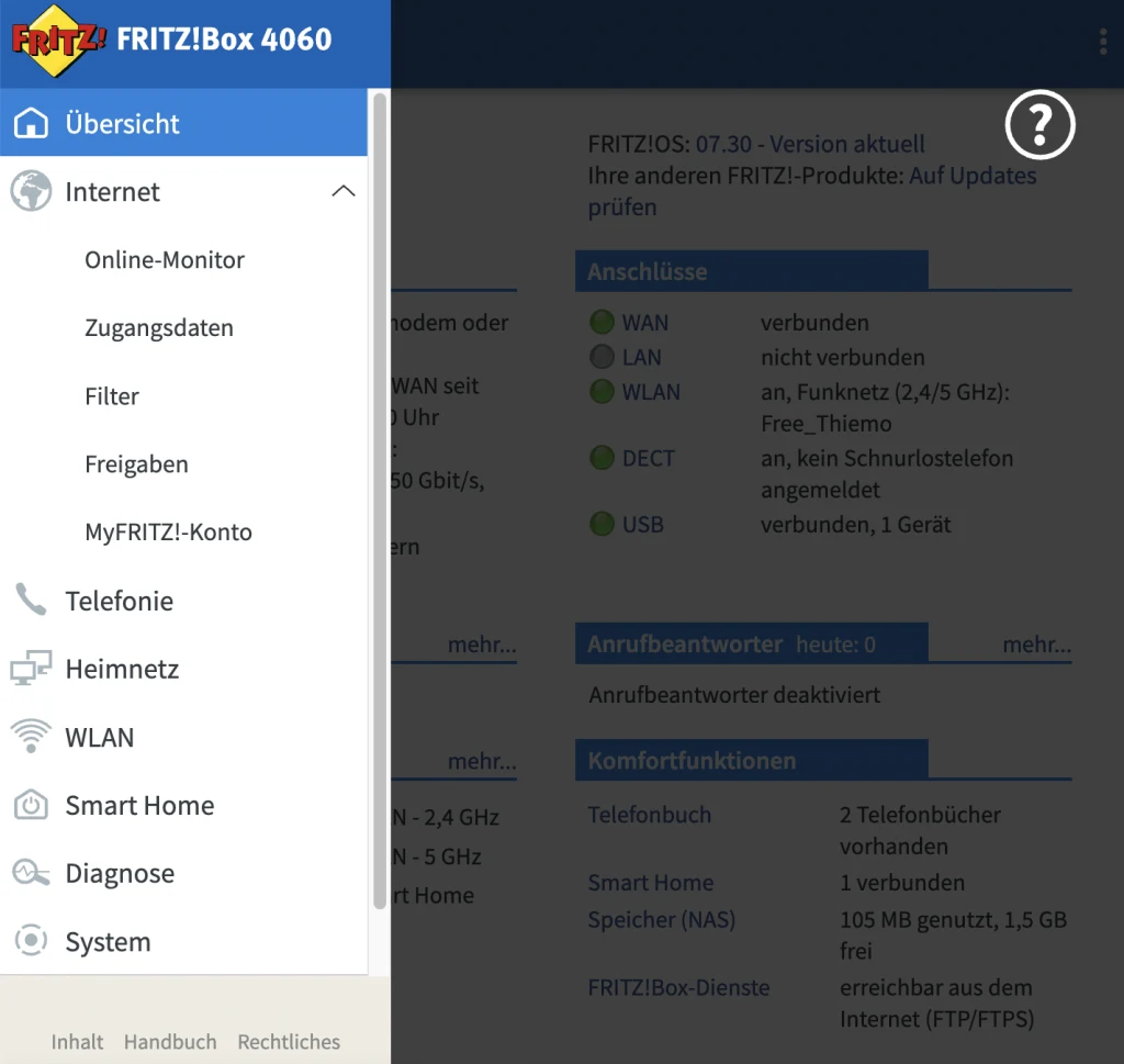 Fritz!Box Bedienoberfläche