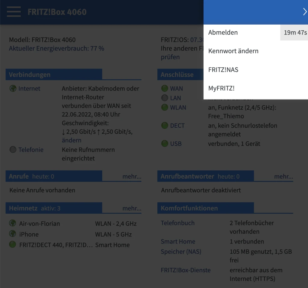 Bedienoberfläche des Konfigurationszugangs