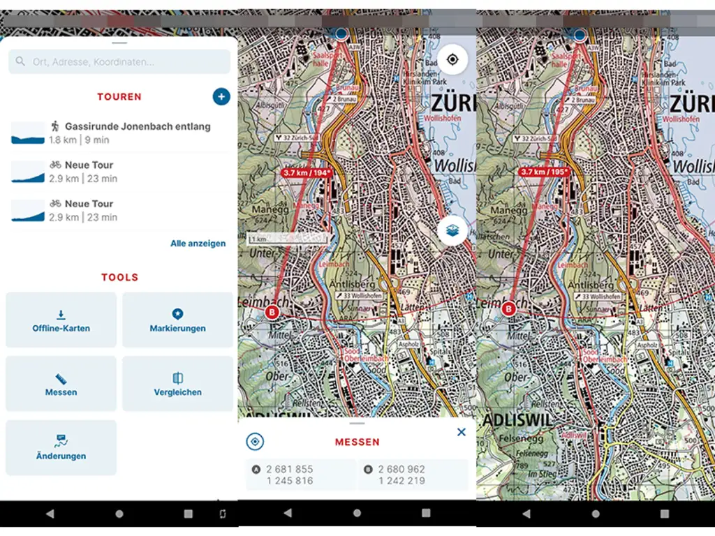 Die Strecken-Messfunktion in der Swisstopo-App