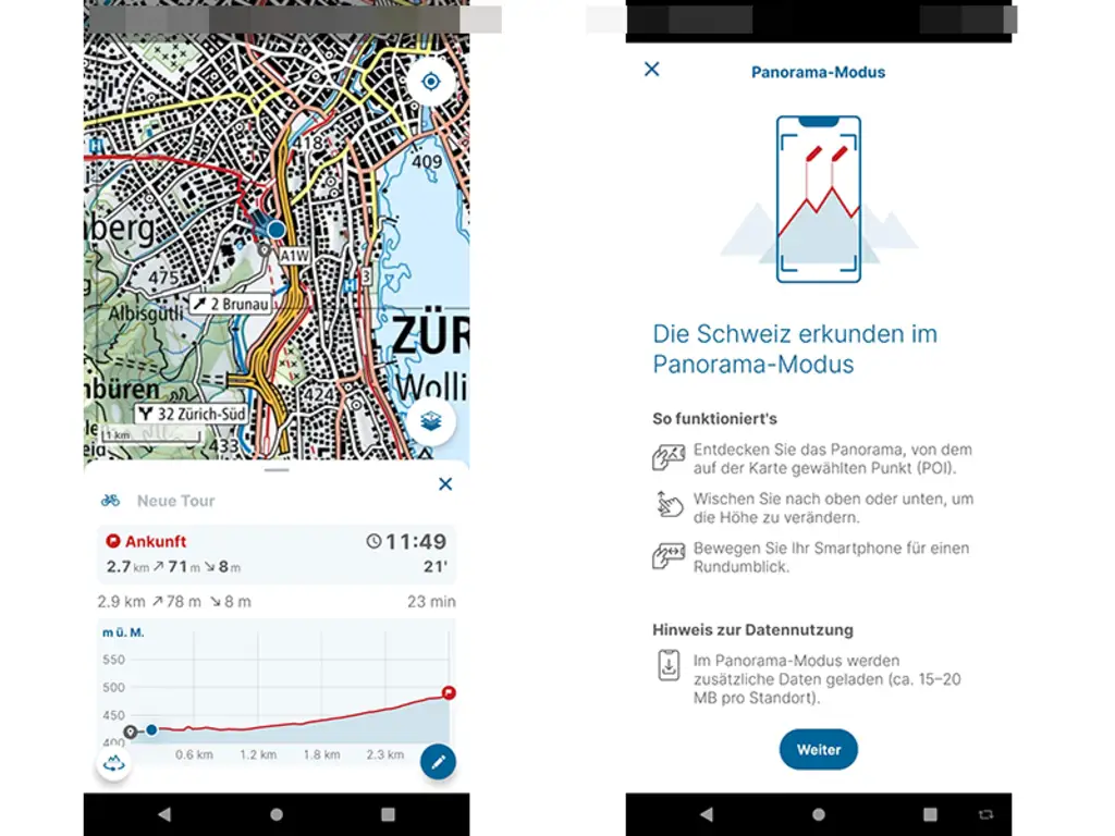 Der Panorama-Modus in der Swisstopo-Smartphone-App