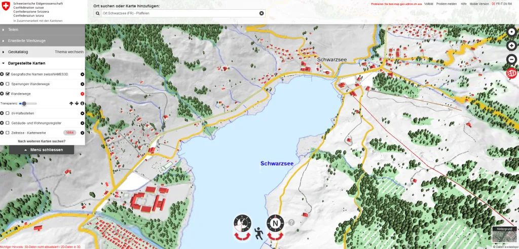 Die 3D-Ansicht von Swisstopo im Webbrowser