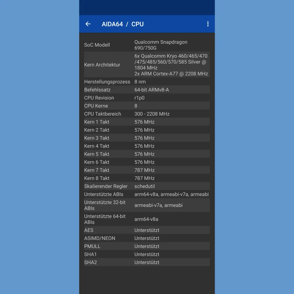 Die Infos zur CPU in Aida64