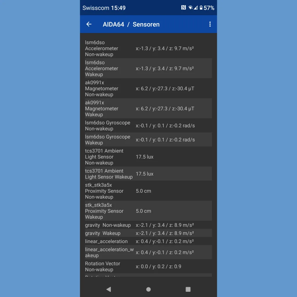 Hier erscheinen zahlreiche Sensordaten