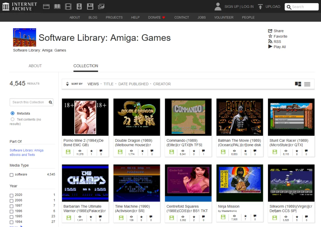 Übersicht einiger via archive.org erhältlicher Spiele