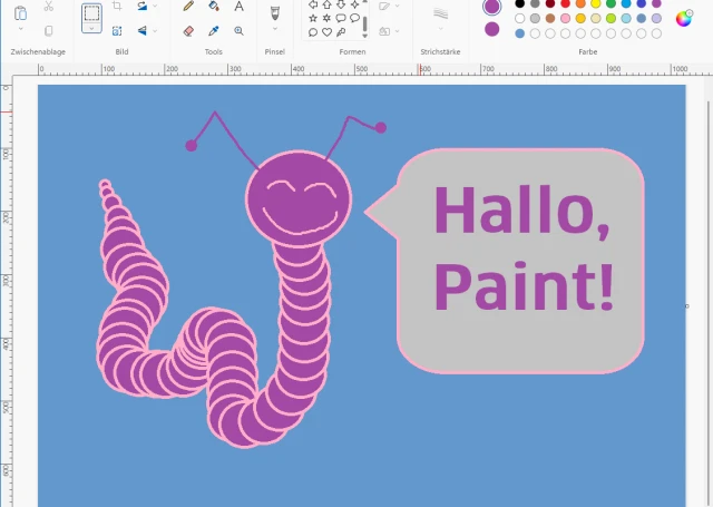 Paint mit einer pink-violetten Tatzelwurm-Zeichnung