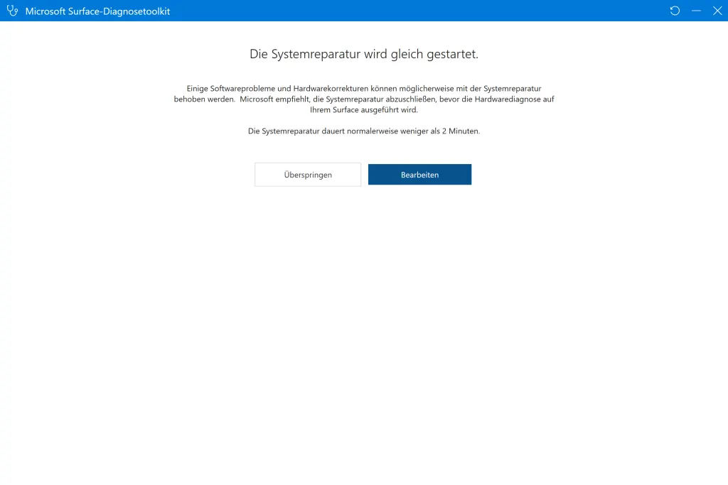 Eine Systemreparatur wird vorgeschlagen