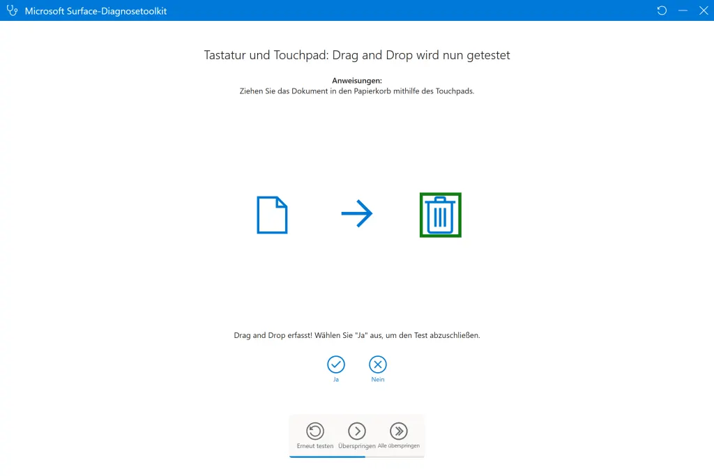 Der Drag&Drop-Test mit dem Touchpad