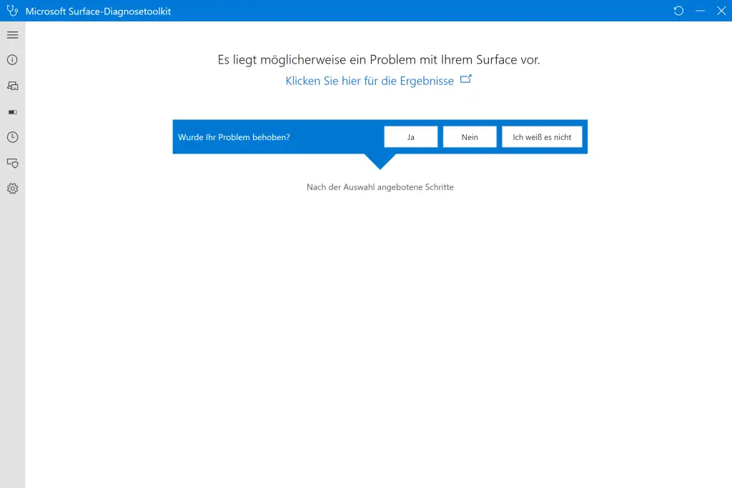Das Toolkit bietet einen Link für die Ergebnisse an