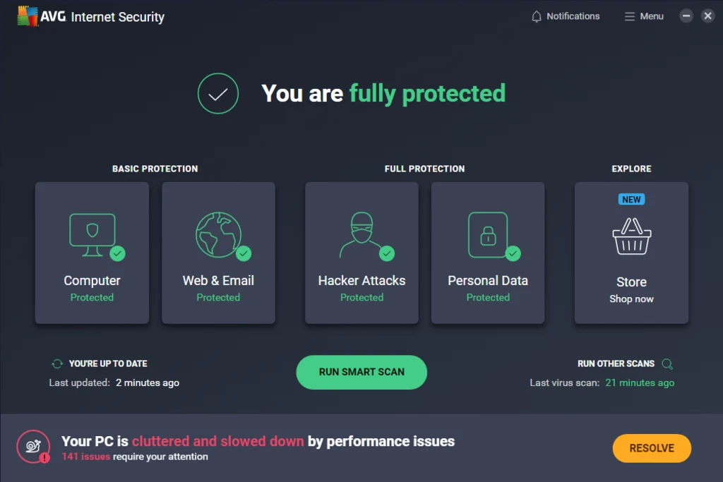 Screenshot AVG Internet Security