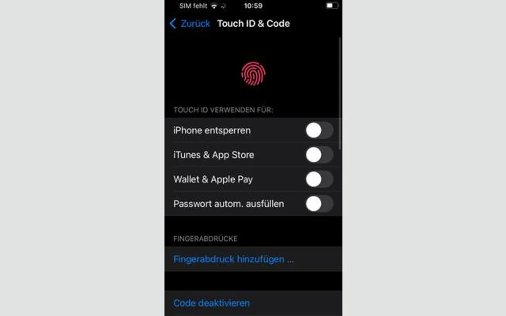 Touch-ID- und Code-Einstellungen