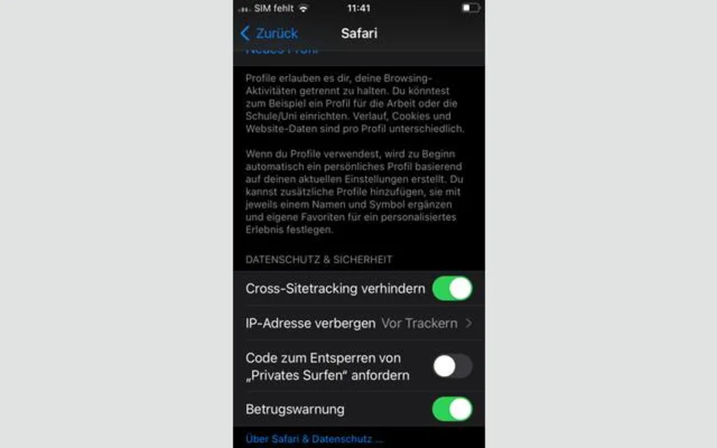 Screenshot Tracking-Einstellungen