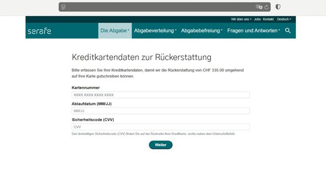 Hier wird versucht, die Kreditkartendaten abzugreifen