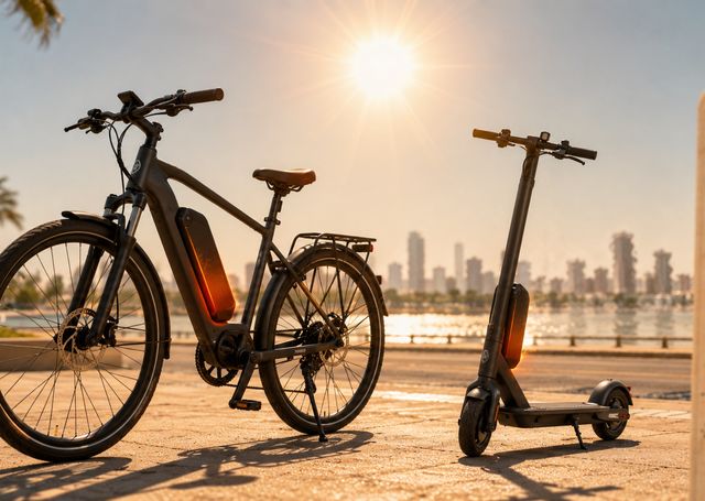 Themenbild Hitze im Sommer mit E-Bike und E-Scooter